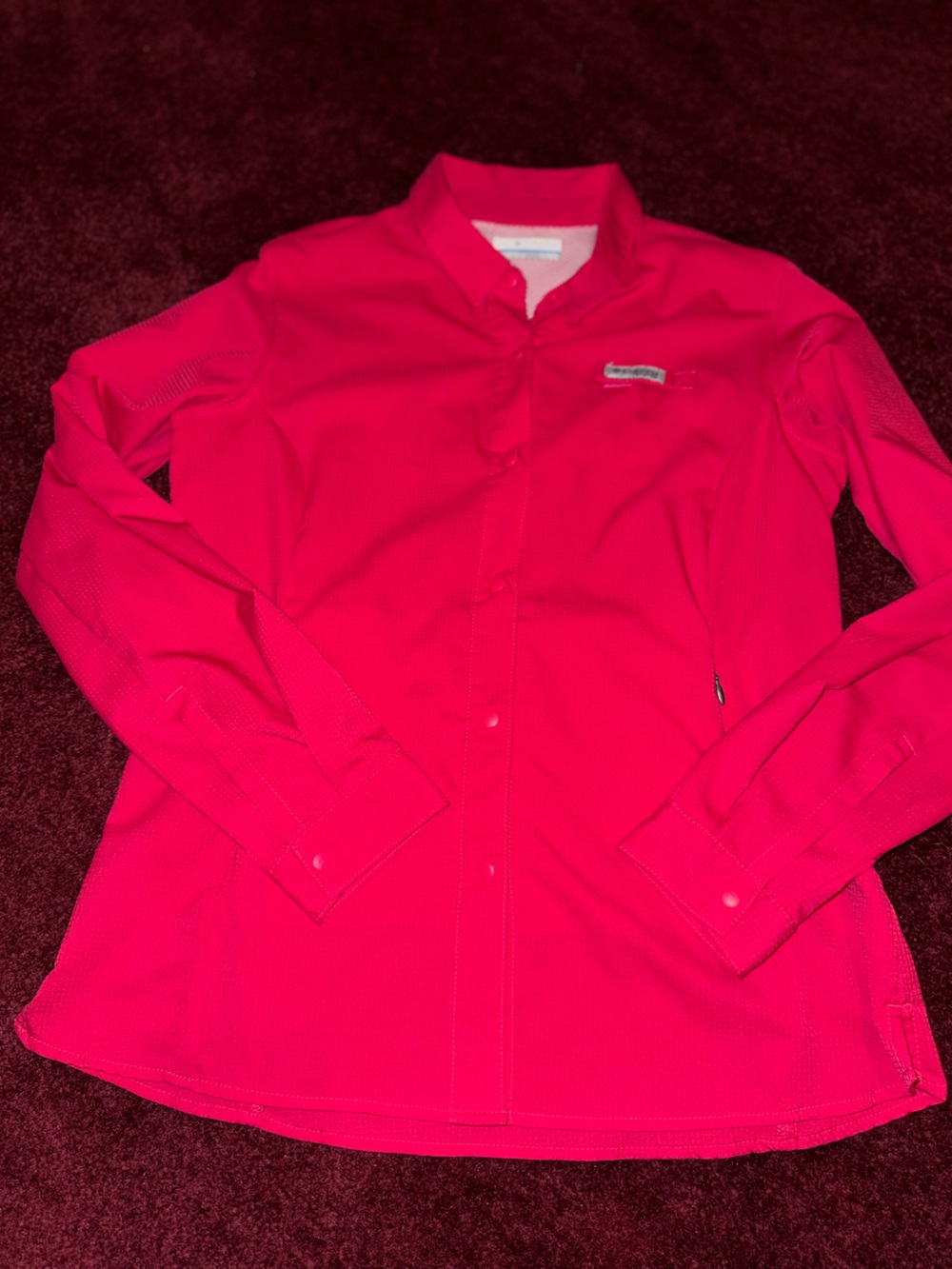 Columbia Girls Sz L PFG Snap Front Shirt Vented Pink 14-16 Pink  Hiking Fishing